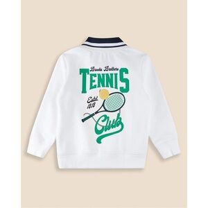NEW Brooks Brothers Boys Point Collar Tennis Graphic Sweatshirt White